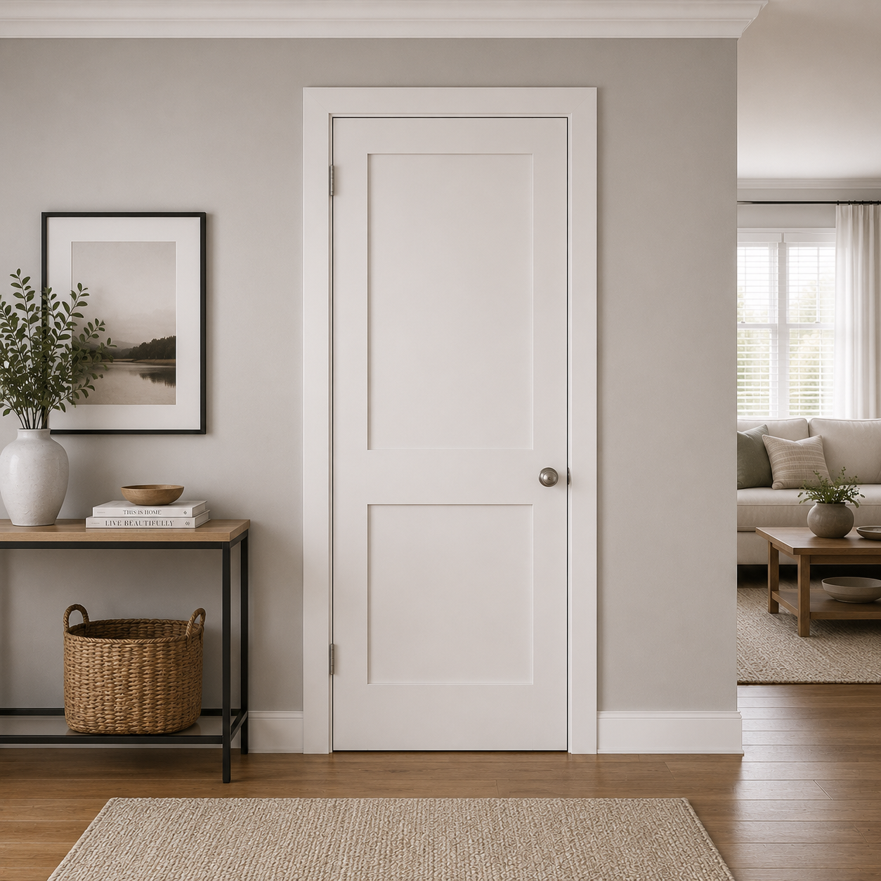 2P Shaker Flat Panel Primed Pine Door