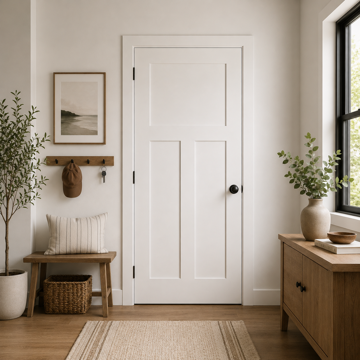 3P T Shaker Craftsman Flat Panel Primed Pine Door