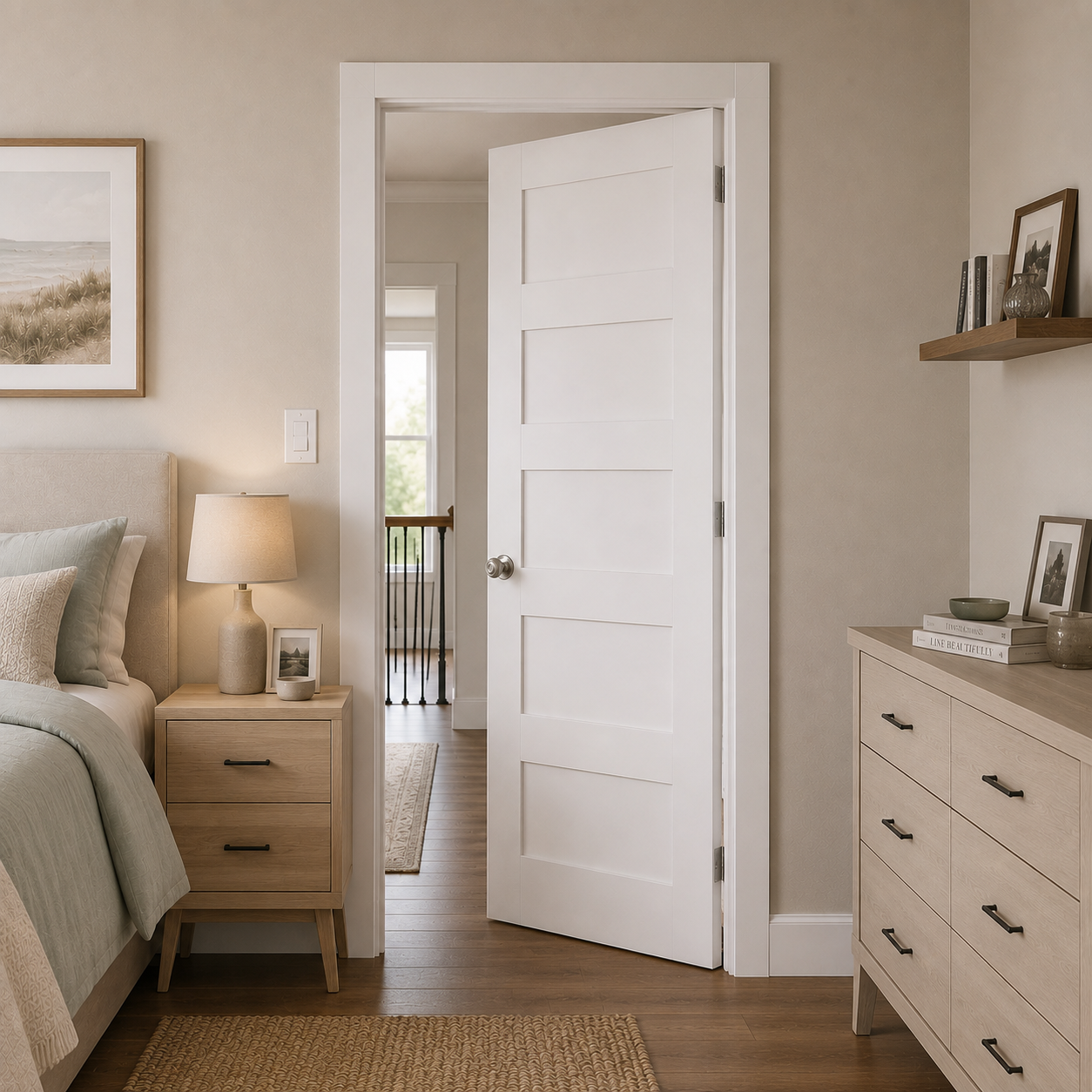 5P Shaker Flat Panel Primed Pine Door